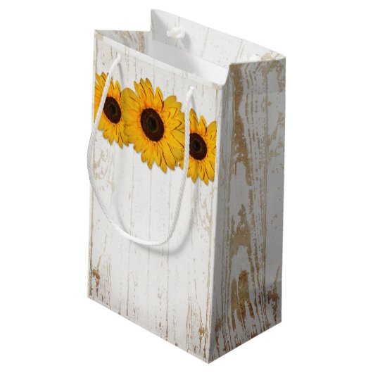 Rustieke Zonnebloem Kant & Burlap Gift Bag Klein Cadeauzakje (Achterkant Gekanteld)