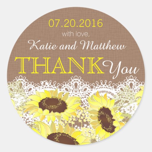 Rustieke zonnebloem kant dank u label (Voorkant)