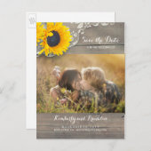 Rustieke Zonnebloem Kant Foto Save the Date Aankondigingskaart (Voorkant / Achterkant)