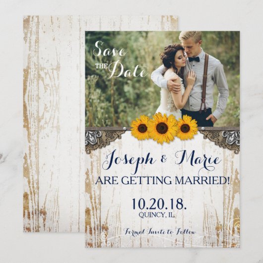 Rustieke Zonnebloem Kant & Jute Bruiloftkaart Kaart (Voorkant / Achterkant)