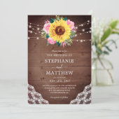 Rustieke Zonnebloem Kant Roze Rose Wedding Kaart (Staand voorkant)