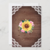 Rustieke Zonnebloem Kant Roze Rose Wedding Kaart (Achterkant)