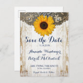 Rustieke Zonnebloem Kant Save the Date Briefkaart (Voorkant / Achterkant)