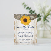 Rustieke Zonnebloem Kant Save the Date Briefkaart (Staand voorkant)