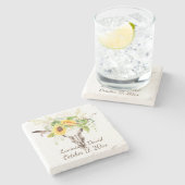 Rustieke Zonnebloem Koe Schedel Horens Boeket Mono Stenen Onderzetter (Zijkant)