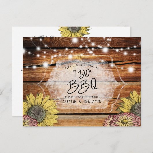 Rustieke Zonnebloem Koppels Ik Doe BBQ Vrijgezelle Uitnodiging Briefkaart (Voorkant / Achterkant)