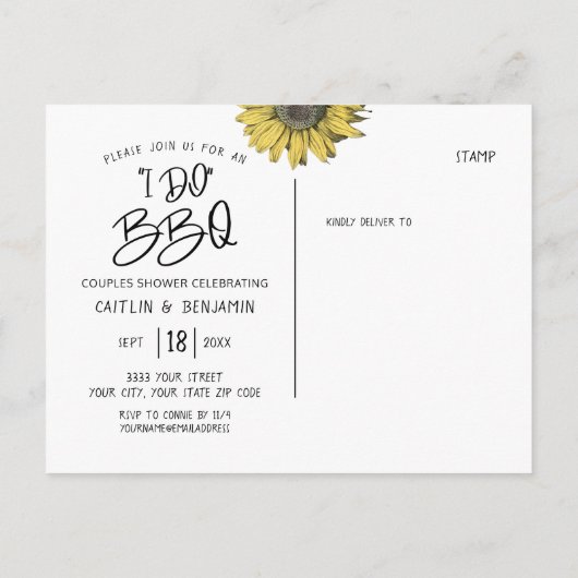Rustieke Zonnebloem Koppels Ik Doe BBQ Vrijgezelle Uitnodiging Briefkaart