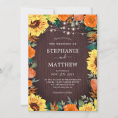 Rustieke Zonnebloem Koraal Bloemen Lichten Huwelij Kaart (Voorkant)