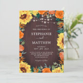 Rustieke Zonnebloem Koraal Bloemen Lichten Huwelij Kaart (Staand voorkant)