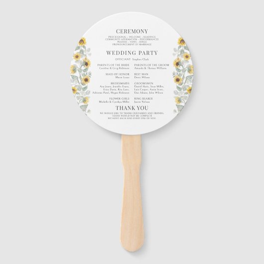 Rustieke Zonnebloem Krans Herfst Trouwprogramma Handwaaier (Achterkant)