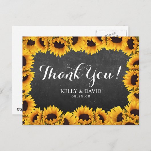 Rustieke Zonnebloem Krijtbord bruiloft Dank u Briefkaart (Voorkant / Achterkant)