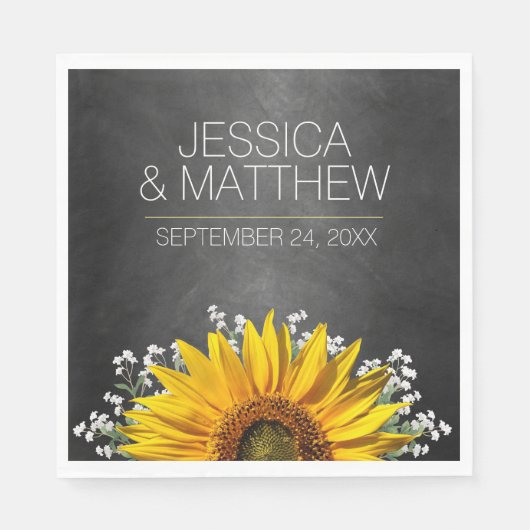 Rustieke zonnebloem krijtbord bruiloft servetten (Voorkant)