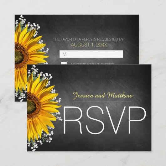 Rustieke Zonnebloem krijtbord RSVP Kaartje (Voorkant / Achterkant)
