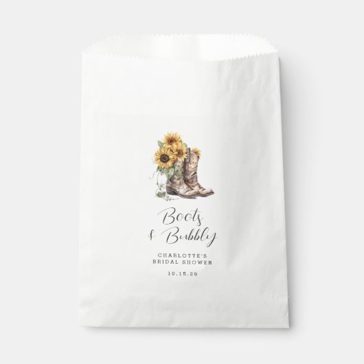 Rustieke zonnebloem laarzen en bruisende bruidsmei bedankzakje (Voorkant)