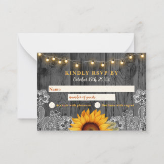 Rustieke Zonnebloem Lace Wedding RSVP Kaart Notitiekaartje