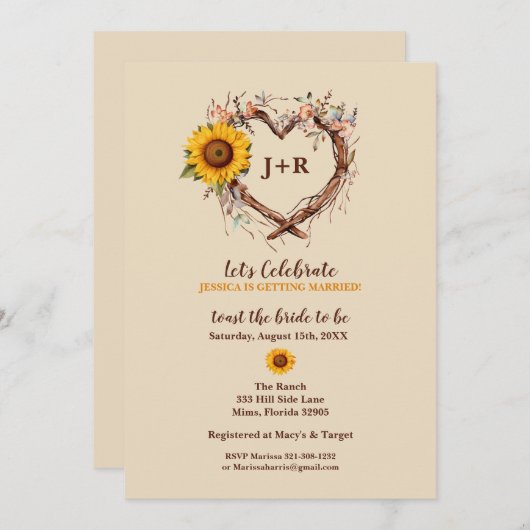 Rustieke Zonnebloem Land Bruids Douche Uitnodiging (Voorkant / Achterkant)