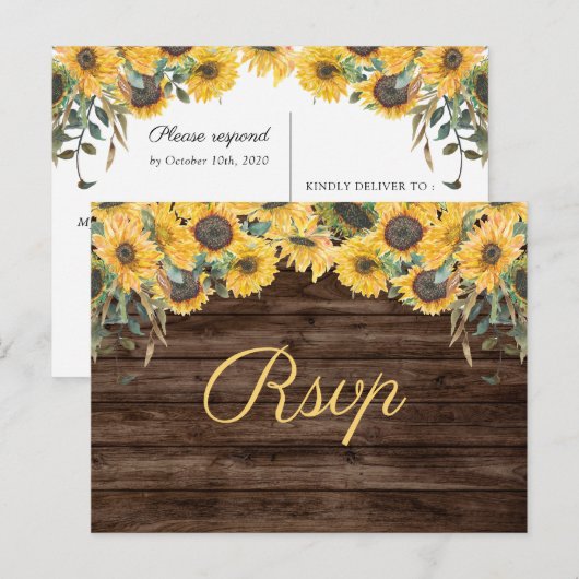 Rustieke Zonnebloem Land Bruiloft RSVP Briefkaart (Voorkant / Achterkant)