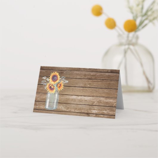 Rustieke Zonnebloem Land Mason Jar Bloemen Barnyar Plaatskaartje (Voorkant)
