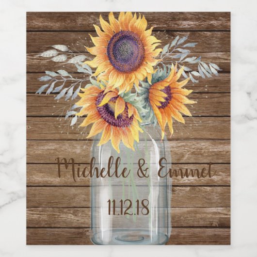 Rustieke Zonnebloem Land Mason Jar Bruiloft Label Wijn Etiket (Enkel label)