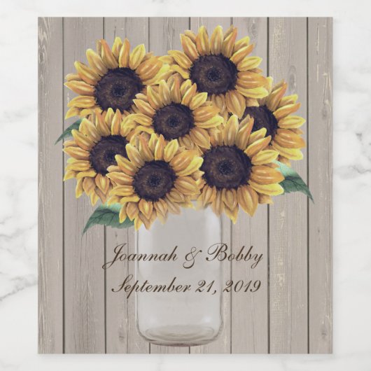 Rustieke Zonnebloem Land Mason Jar Bruiloft Wijn Etiket (Enkel label)