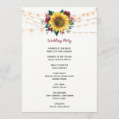 Rustieke Zonnebloem Lichten Bloemen Bruiloft Programmakaart (Achterkant)