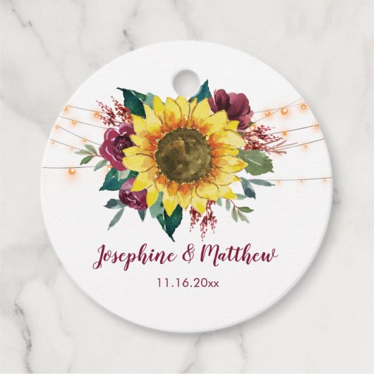 Rustieke Zonnebloem Lichten Bruiloft Bedankjes Labels (Voorkant)