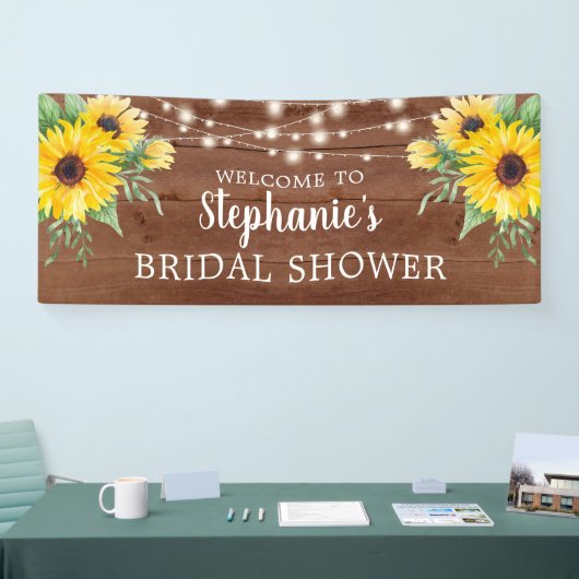 Rustieke Zonnebloem Lichten Hout Vrijgezellenfeest Spandoek (Beurs)