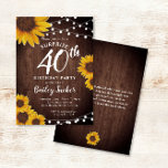 Rustieke Zonnebloem & Lichten Verrassing 40e Verja Kaart<br><div class="desc">Dit ontwerp is voorzien van geschilde zonnebloemen van de waterverf op een rustige houtachtergrond voorzien van snaarverlichting. Klik de aanpassingsknoop voor meer flexibiliteit in het wijzigen van de tekst of het bewegen van de grafiek! De variaties van dit ontwerp en de coördinerende producten zijn beschikbaar in onze winkel, zazzle.com/store/doodlelulu. Neem...</div>