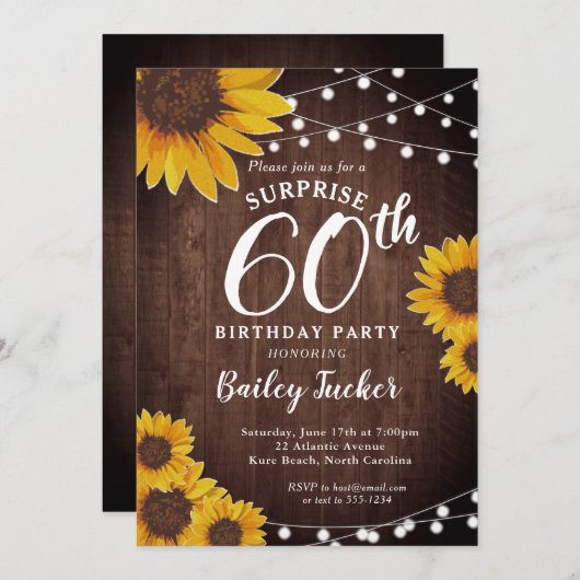 Rustieke Zonnebloem & Lichten Verrassing 60e Verja Kaart (Voorkant / Achterkant)