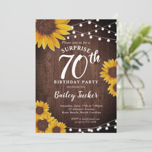 Rustieke Zonnebloem & Lichten Verrassing 70e Verja Kaart (Staand voorkant)
