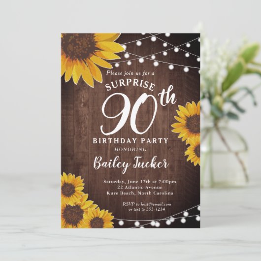 Rustieke Zonnebloem & Lichten Verrassing 90ste Ver Kaart (Staand voorkant)
