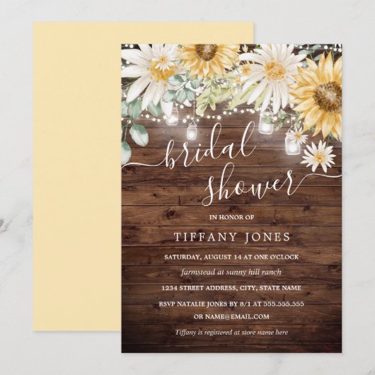 Rustieke Zonnebloem Lichten Vrijgezellenfeest Invi Kaart (Voorkant / Achterkant)