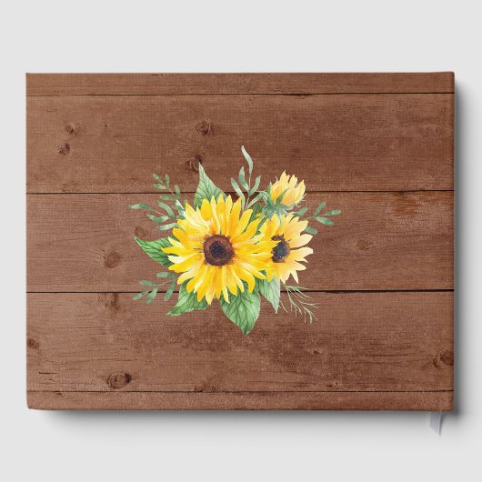 Rustieke Zonnebloem Lichtsnoeren Houten Bruidsfees Gastenboek (Achterkant)