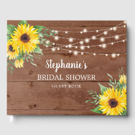 Rustieke Zonnebloem Lichtsnoeren Houten Bruidsfees Gastenboek
