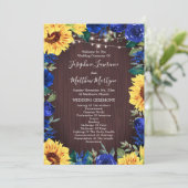 Rustieke Zonnebloem Lights Blauw Bloemen Border Br Programmakaart (Staand voorkant)