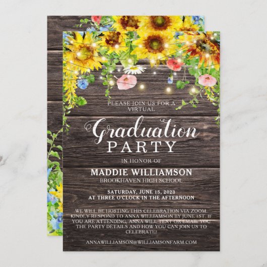 Rustieke Zonnebloem Lights FOTO VIRTUAL Afstuderen Kaart (Voorkant / Achterkant)