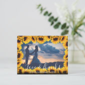 Rustieke Zonnebloem Lijst Trouwfoto Dank u Briefkaart (Staand voorkant)
