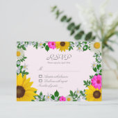 Rustieke Zonnebloem Madeliefje Bloemige Bruiloft RSVP Kaartje (Staand voorkant)