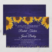 Rustieke Zonnebloem Marine Blauw Goud Huwelijksuit Kaart (Voorkant / Achterkant)