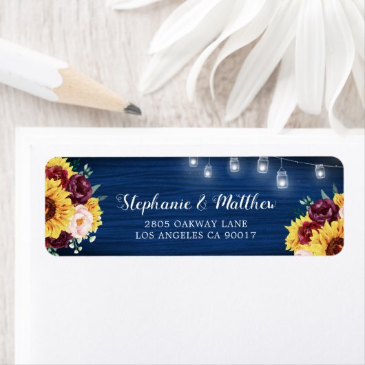 Rustieke Zonnebloem Marine Blauwe Jar Lights Bruil Etiket (Insitu)