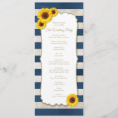 Rustieke Zonnebloem & Marine Blauwe Strepen Bruilo Programmakaart (Voorkant)
