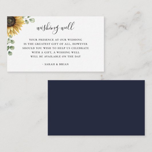 Rustieke Zonnebloem Marine bruiloft Wishing Well Informatiekaartje (Voorkant / Achterkant)