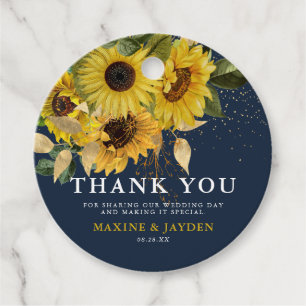 Rustieke zonnebloem marine & gouden bruiloft dank bedankjes labels