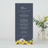 Rustieke Zonnebloem | Marine Huwelijksdiner Menu (Staand voorkant)