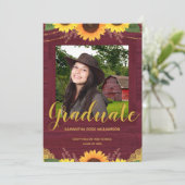 Rustieke Zonnebloem Maroon Gold 2 Foto Afstuderen Aankondiging (Staand voorkant)