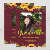 Rustieke Zonnebloem Maroon Gold 2 Foto Afstuderen Aankondiging (Voorkant / Achterkant)