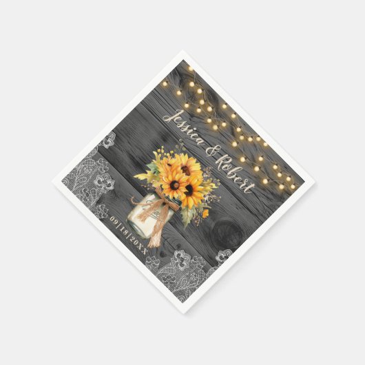Rustieke Zonnebloem Mason Jar bruiloft servetten (Hoek)