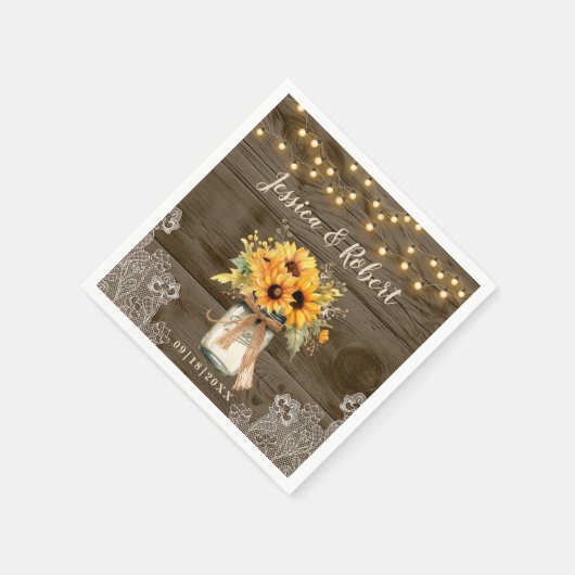 Rustieke Zonnebloem Mason Jar bruiloft servetten (Hoek)