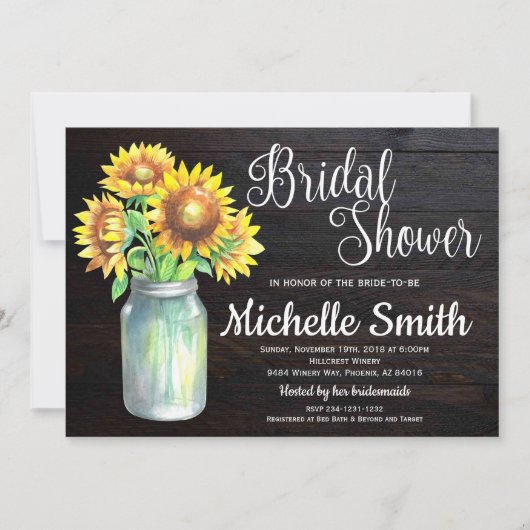 Rustieke Zonnebloem Mason Jar Country Vrijgezellen Kaart (Voorkant)