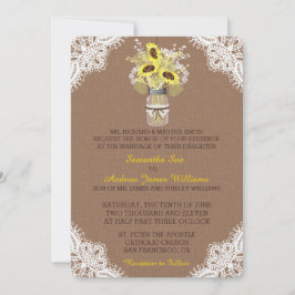 Rustieke Zonnebloem Mason Jar Kant Bruiloft uitnod Kaart